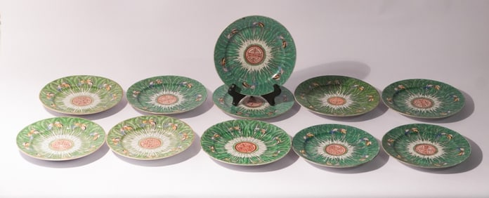 Very Fine Set Antique Chinese Cabbage Leaf Porcelain Dishes