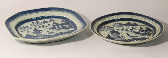 Antique Chinese Porcelain Blue & White Canton Platters