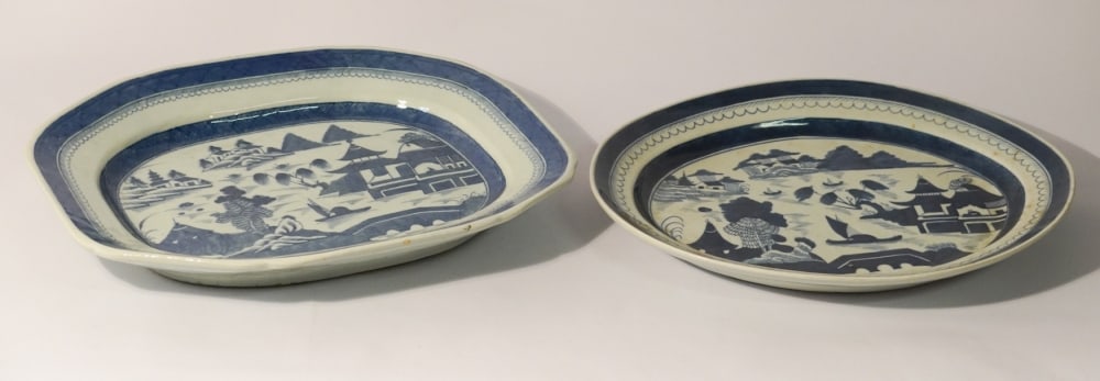 Antique Chinese Porcelain Blue & White Canton Platters (1 of 3)