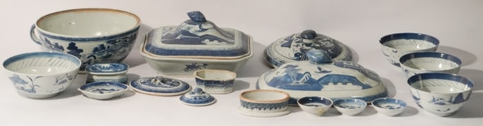 Collection Antique Chinese Export Canton Blue & White Porcelain