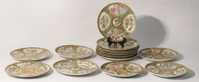Set Antique Chinese Export Rose Medallion Porcelain Dishes