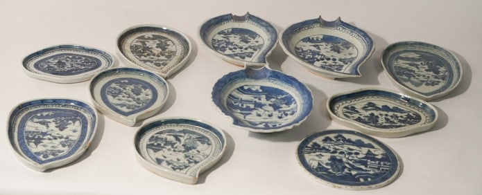 Antique Chinese Canton Blue & White Porcelain Serving Pieces
