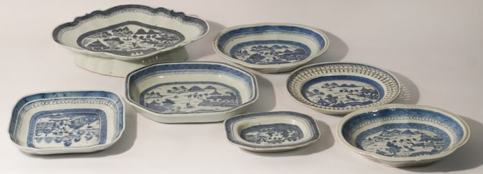 Collection Antique Chinese Canton Blue & White Porcelain Serving Platters