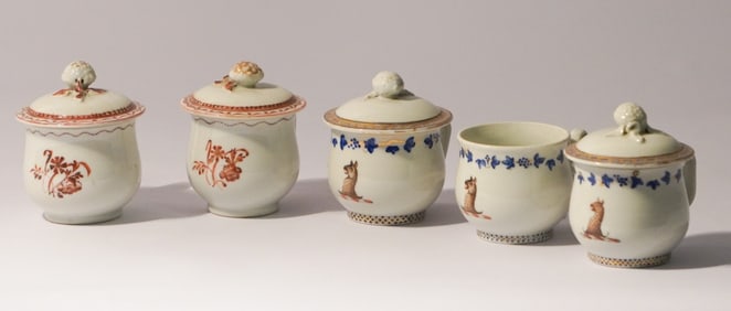 Collection Antique Chinese Export Porcelain Lidded Cups