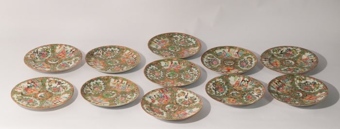 Set Antique Chinese Export Rose Medallion Porcelain Dishes