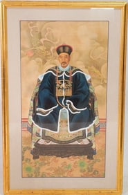 Antique Chinese Watercolor Ancestor Portrait