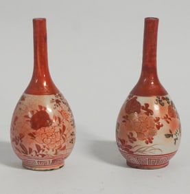 Handsome Pair Antique Japanese Porcelain Satsuma But Vases or Bottles