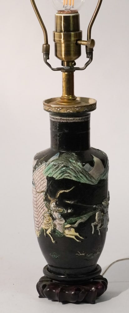 Antique Chinese Porcelain Urn Converted to Lamp: Late 19th century. Qing period vase having excellent form and decoration. The piece is drilled as a lamp but otherwise is in good condition. H9 1/4" (urn size only) Sold from the collection of a Georg
