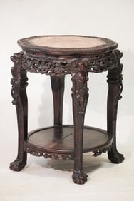 Fine Antique Carved Chinese Qing Rosewood Marble Top Stand