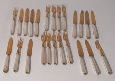 Very Fine Set Antique Continental Sterling Handled Knives & Forks