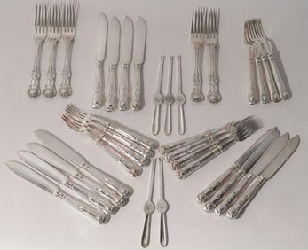 Excellent Set Antique English Kings Pattern Sterling Silver Flatware