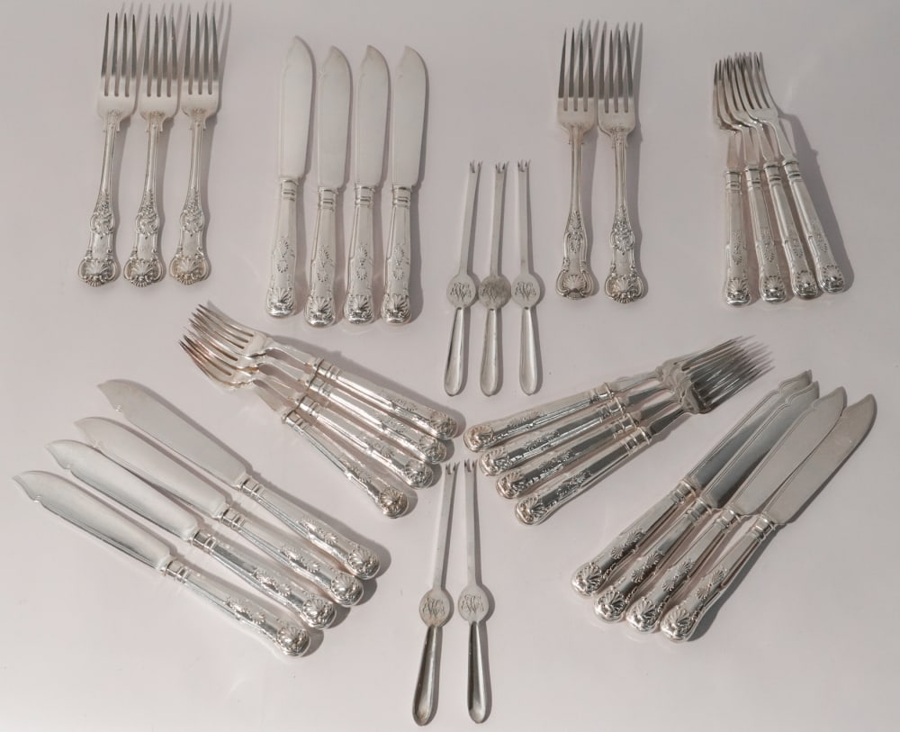Excellent Set Antique English Kings Pattern Sterling Silver Flatware (1 of 4)