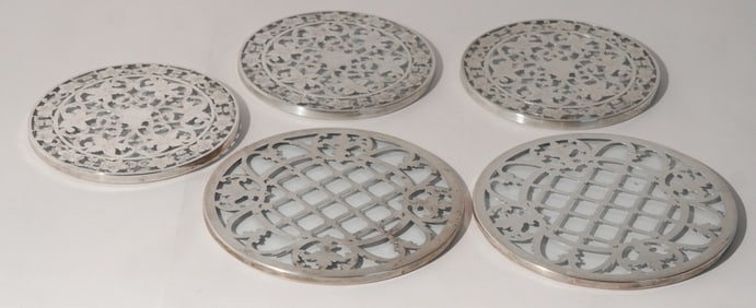 Collection Sterling Silver & Glass Table Coasters