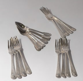 Two Sets Antique English Sterling Silver Spoons & Forks