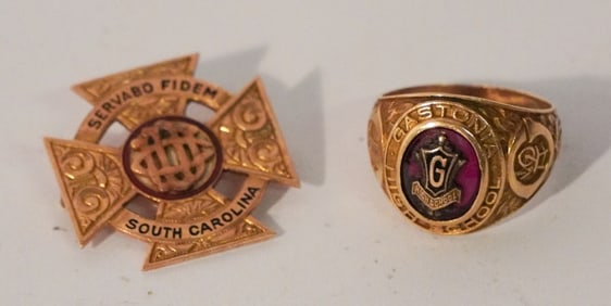 Vintage Gold Ring & Society Badge Both of Carolina Interest
