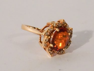 14k Gold Diamond & Orange Sapphire Cocktail Ring