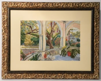 Southern School Needlework Picture of Charleston South Carolina Porch View