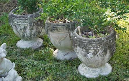Set Antique Cast Stone Neoclassical Style Garden Urns