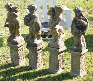 Set Handsome Classical Style Cast Stone Four Season Garden Figures