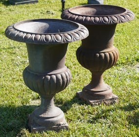 Fine Pair Antique Classical Cast Iron Garden Urns