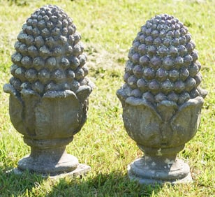 Fine Pair Antique Cast Stone Fence Topper Finials