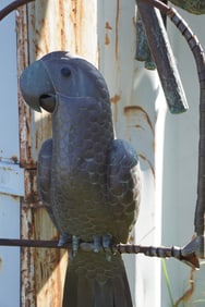 Very Charming Vintage Copper Garden Hanging Sculptural Parrot