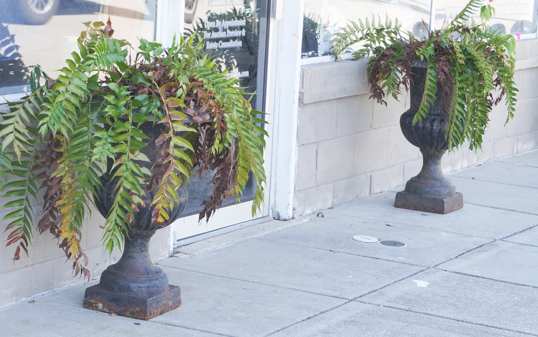 Exceptional Pair Antique Cast Iron Garden Urns (1 of 3)