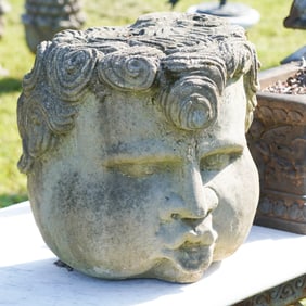 Vintage Cast Stone Figural Garden Wall Hanger