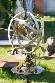 Fine Antique Iron and wood Garden Orb on Stand