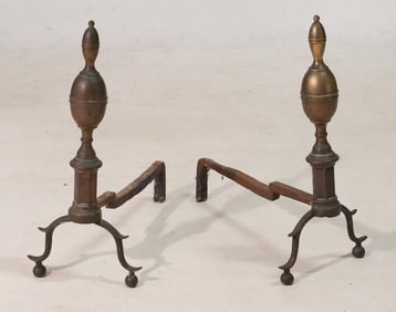 Handsome Pair Federal Brass Andirons