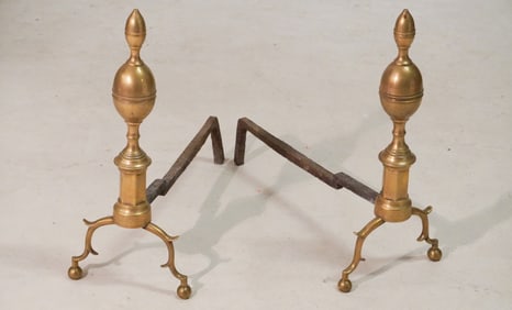 Very Fine Pair Federal Brass Andirons