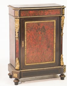 Antique French Boulle Marble Top Side Cabinet