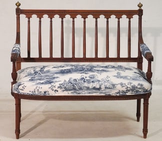 Very Handsome French Carved Fruitwood & Upholstered Settee