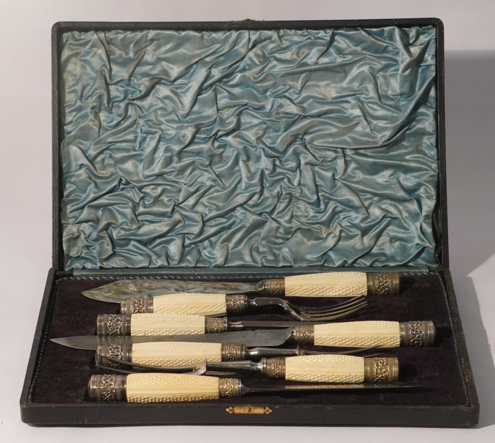Very Fine Cased English Old Sheffield Silver Plate Carving Set (1 of 4)