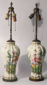 Very Fine Pair French Chelsea Bird Urns