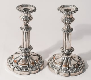 Handsome Pair English Regency Old Sheffield Silver Plate Candlesticks