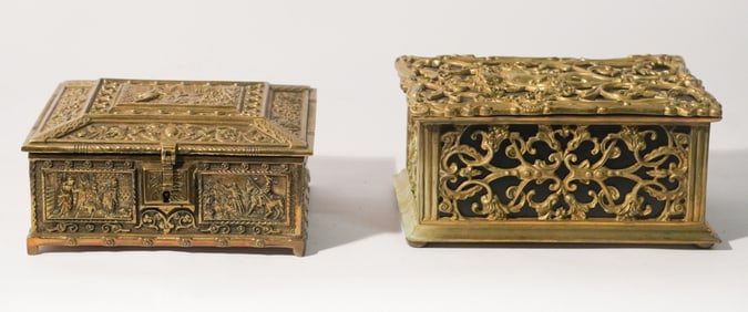 Two European Antique Brass Valuables Boxes