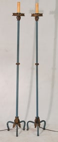 Handsome Pair Classical Style Iron Polychrome Torch Floor Lamps