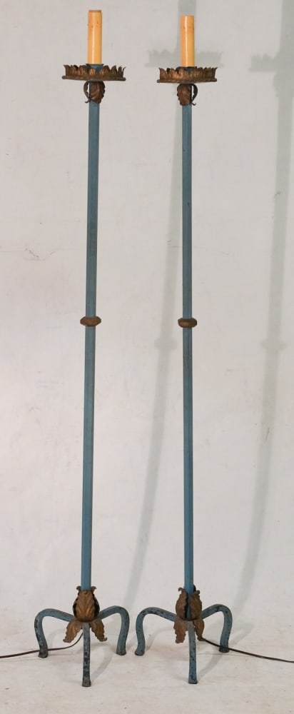 Handsome Pair Classical Style Iron Polychrome Torch Floor Lamps (1 of 4)