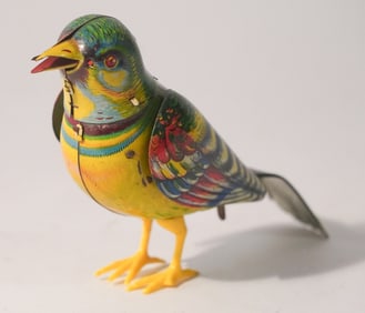 Vintage German Key Wind Metal Toy Singing Bird