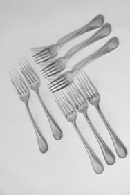 Charming Set Antique Christofle Silver Plate Salad Forks