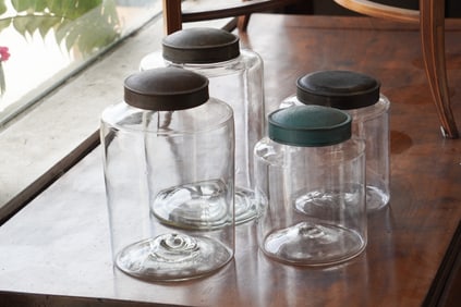 Fine Set Antique Blown Glass Apothecary Jars