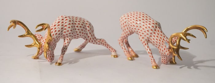 Pair Herend Hungarian Porcelain Caribous