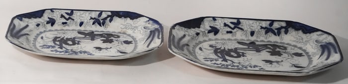 Two Antique English Blue & White Ironstone Platter
