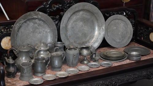 Collection Various Antique Pewter Table