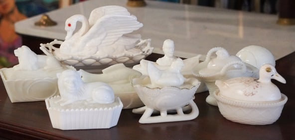 Collection Antique American Pressed Milk Glass Articles