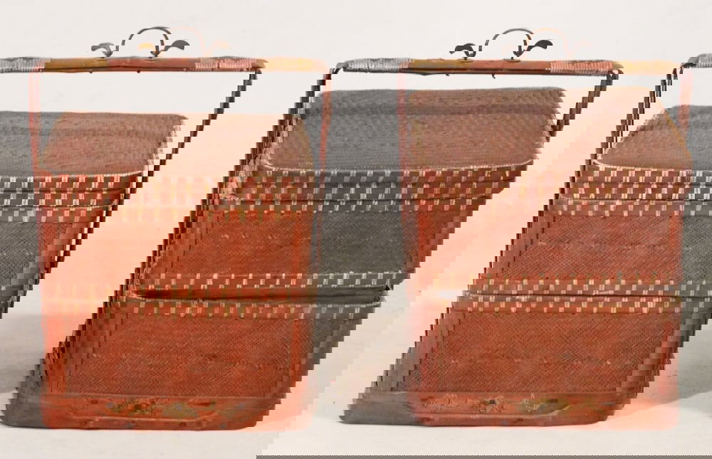 Two Antique Oriental Woven Bamboo Lunch or Dinner Baskets (1 of 4)