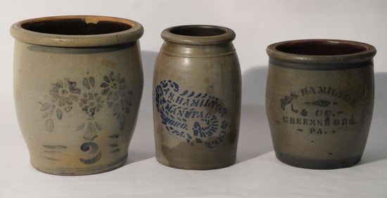 Collection Antique American Salt Glazed Decorated Stoneware Jars