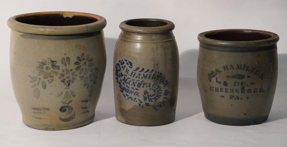 Collection Antique American Salt Glazed Decorated Stoneware Jars (1 of 1)