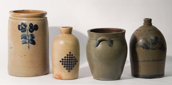 Collection Antique American Salt Glazed Decorated Stoneware Jars